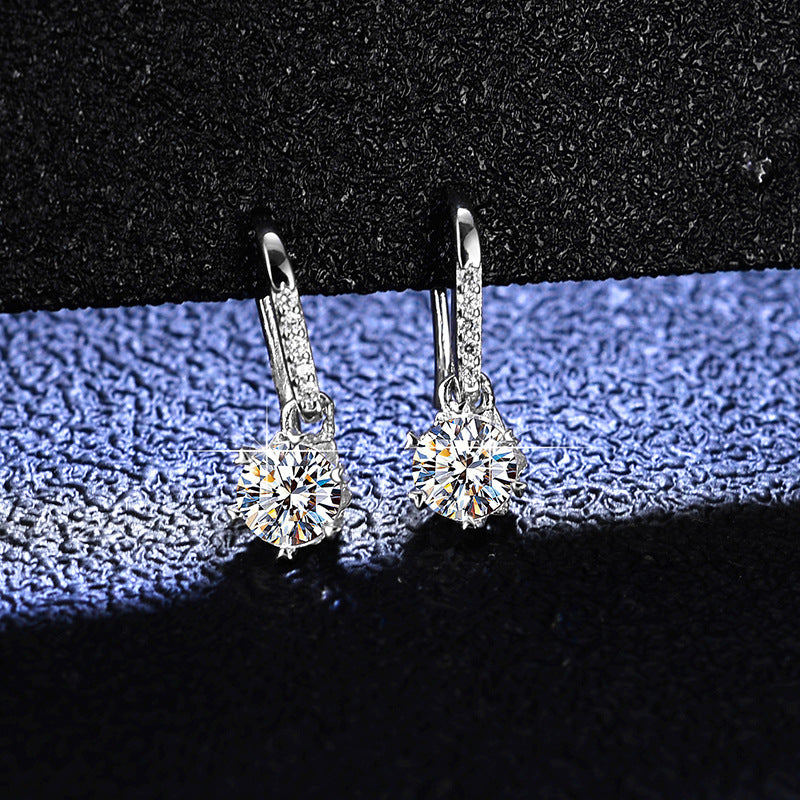 1 Pair 925 Sterling Silver Moissanite Zircon Flower Earrings