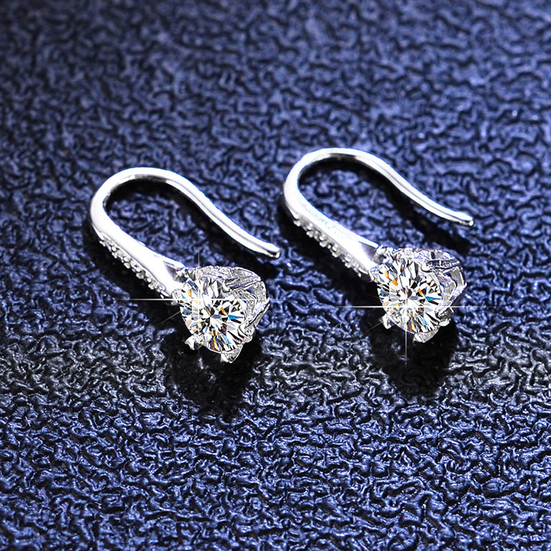 1 Pair 925 Sterling Silver Moissanite Zircon Flower Earrings