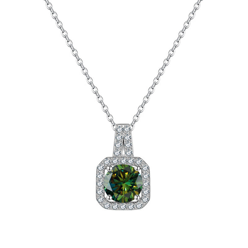 1.0ct Princess-cut 925 Sterling Silver 6.5mm Moissanite None Inlay Square GRA Certificate Pendant Necklace