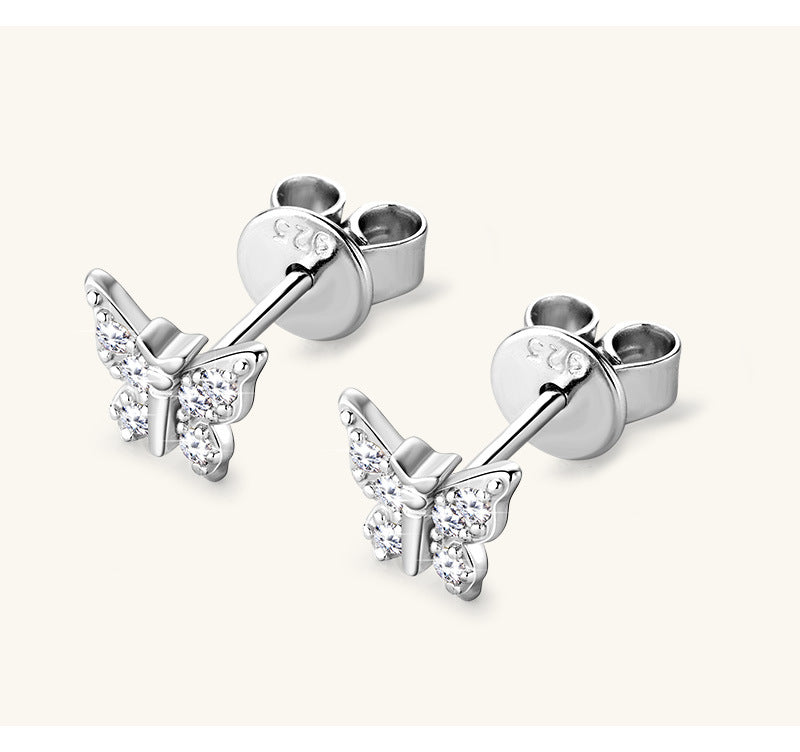 1 Pair 925 Sterling Silver Moissanite Butterfly Ear Studs