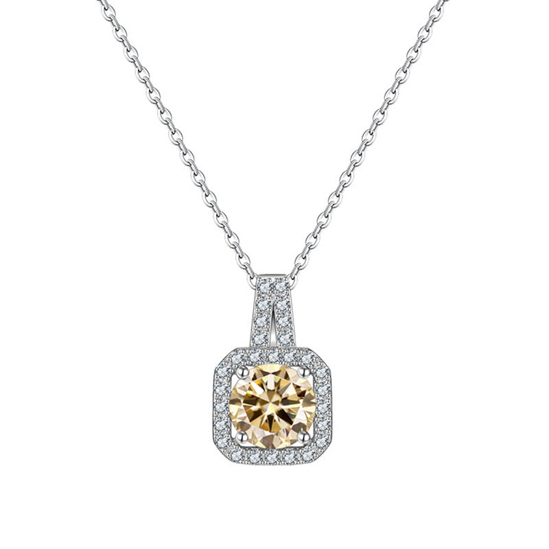 1.0ct Princess-cut 925 Sterling Silver 6.5mm Moissanite None Inlay Square GRA Certificate Pendant Necklace