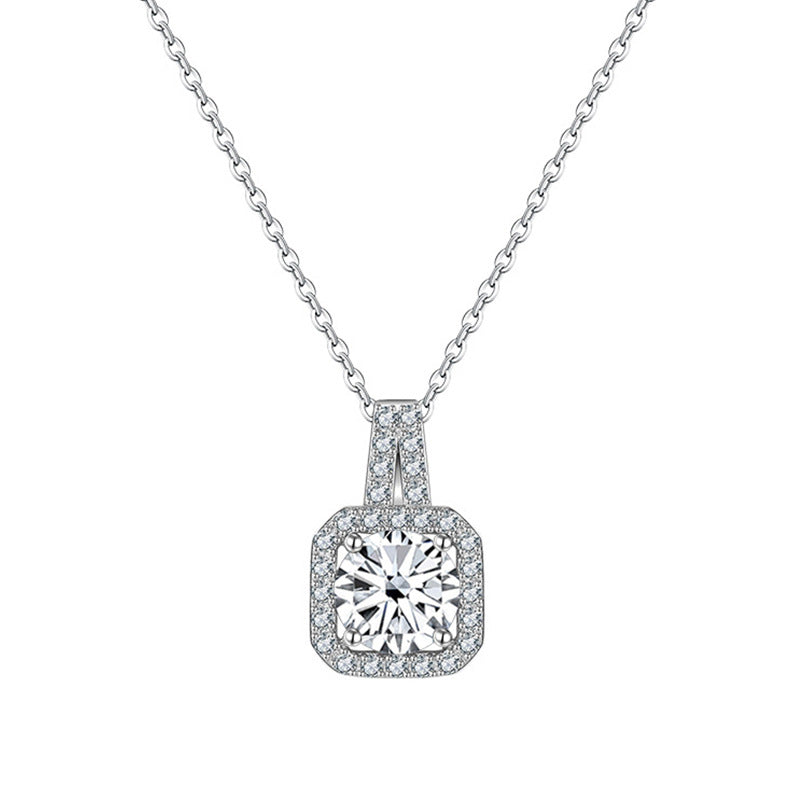 1.0ct Princess-cut 925 Sterling Silver 6.5mm Moissanite None Inlay Square GRA Certificate Pendant Necklace