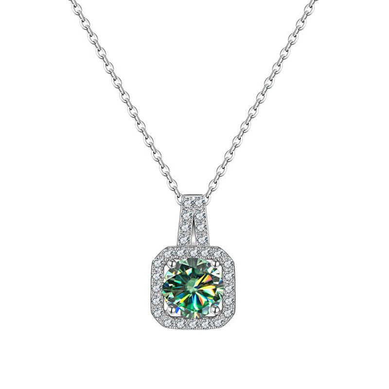 1.0ct Princess-cut 925 Sterling Silver 6.5mm Moissanite None Inlay Square GRA Certificate Pendant Necklace