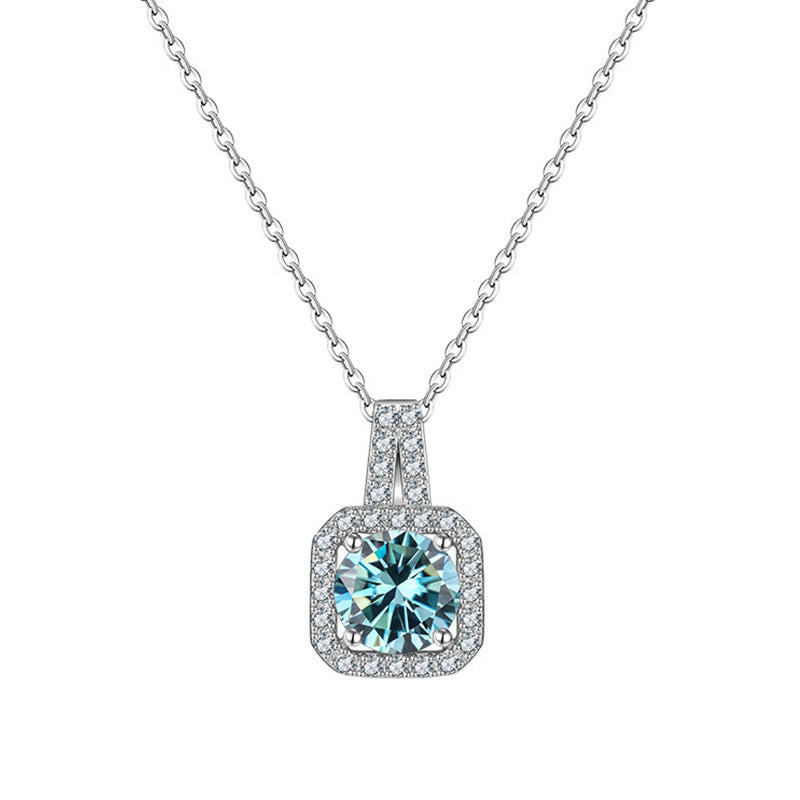 1.0ct Princess-cut 925 Sterling Silver 6.5mm Moissanite None Inlay Square GRA Certificate Pendant Necklace