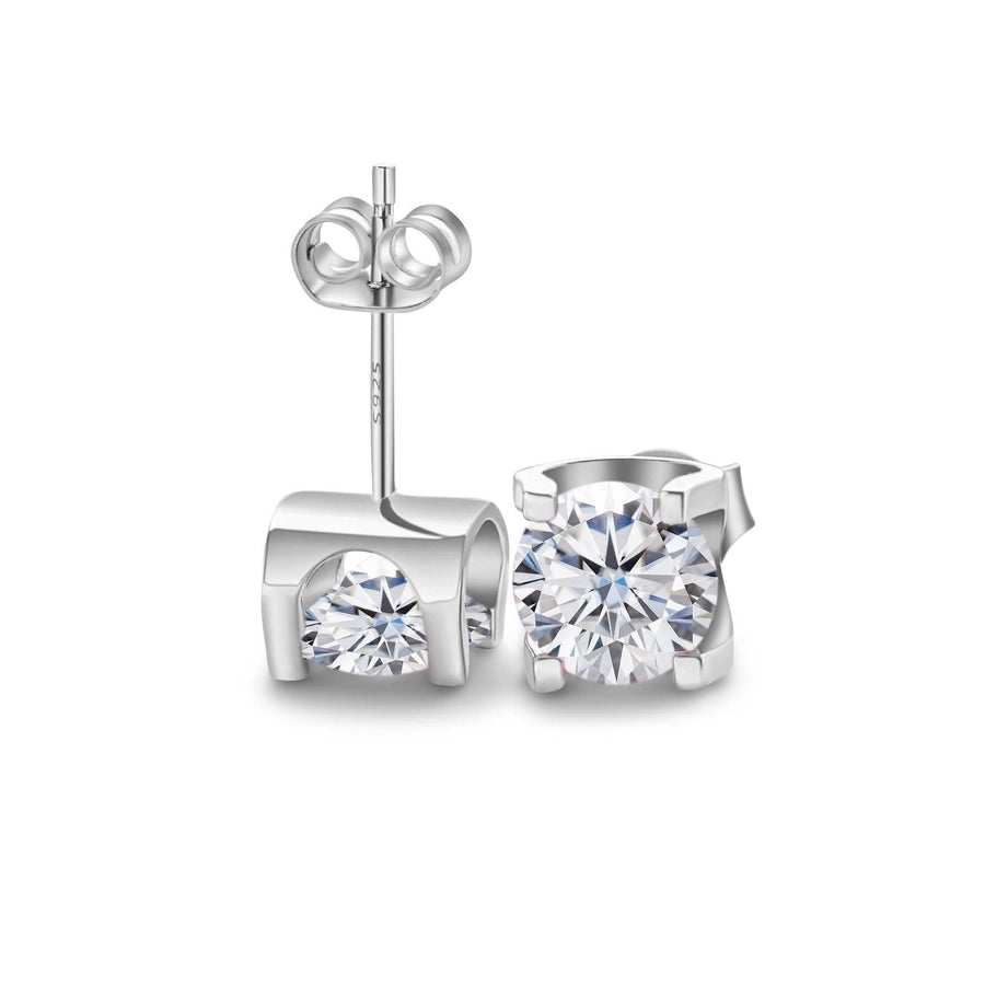 1.0ct 925 Sterling Silver Moissanite GRA Certificate Round Ear Studs