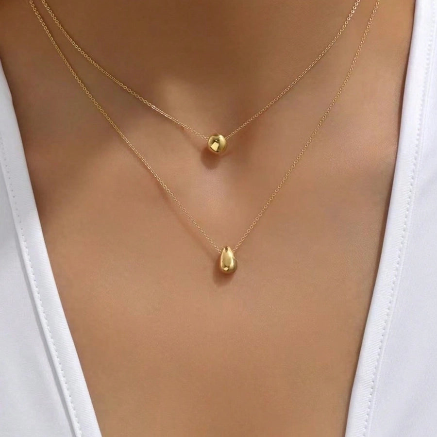 Jewelry Simple Style Classic Style Commute Water Droplets 304 Stainless Steel Double Layer Necklaces