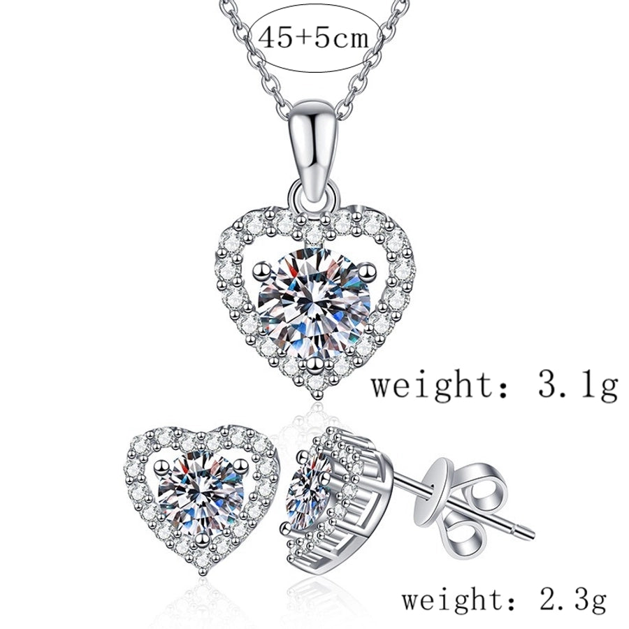 Elegant Glam Shiny Heart Shape 925 Sterling Silver Hollow Out Inlay Moissanite High Carbon Diamond Women's Earrings Necklace