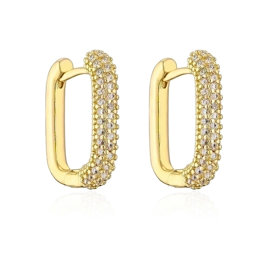 1 pair fashion geometric gold plated copper zircon gold plated hoop earrings