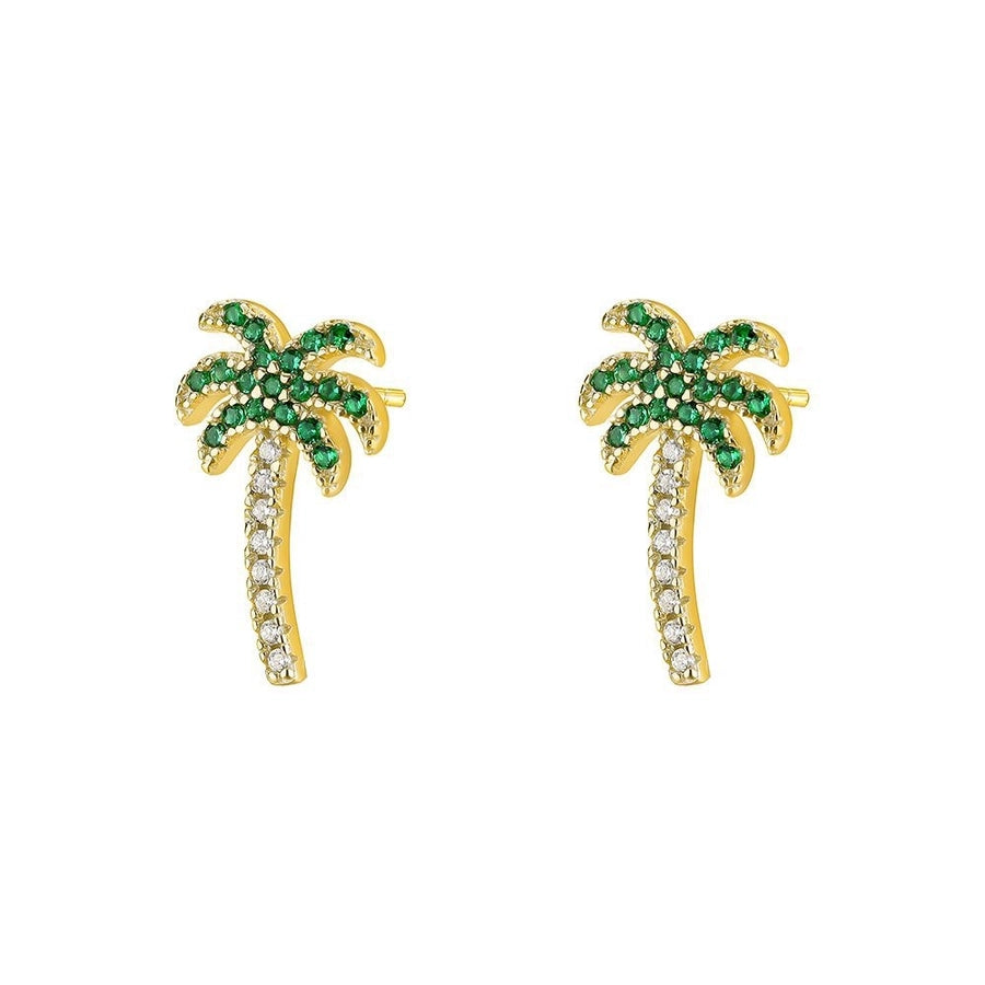 1 Pair 925 Sterling Silver Zircon Coconut Tree Wine Glass High Heel Ear Studs