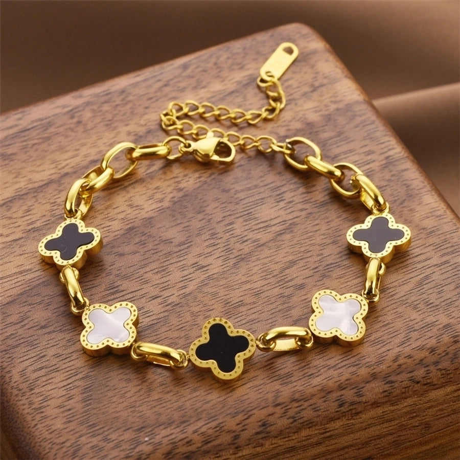 Casual Simple Style Four Leaf Clover Titanium Steel Shell Bracelets In Bulk