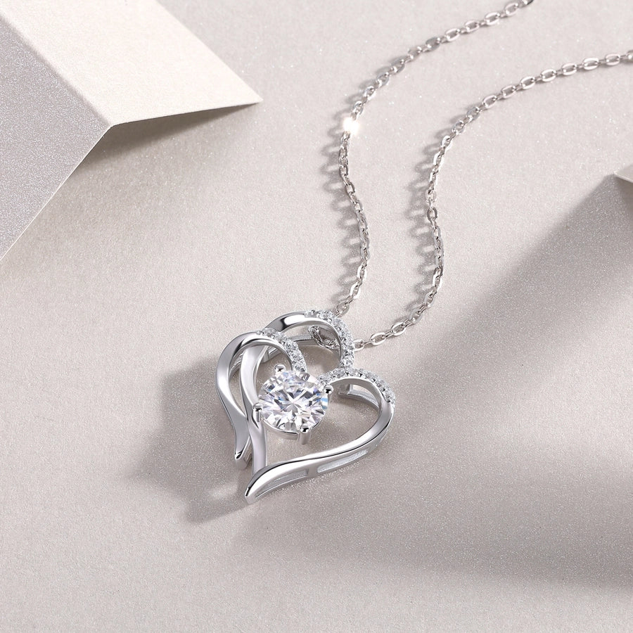 925 Sterling Silver Moissanite Inlay Geometric Heart Shape Pendant Necklace