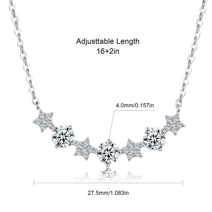 925 Sterling Silver Long-Lasting Plated Moissanite Inlay Pentagram Round Star Pendant Necklace