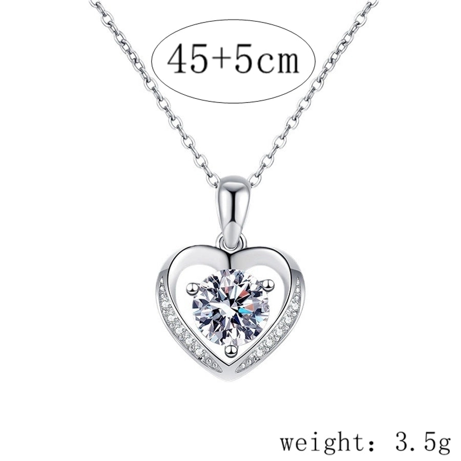 925 Sterling Silver Moissanite Zircon Inlay Heart Shape GRA Certificate Pendant Necklace