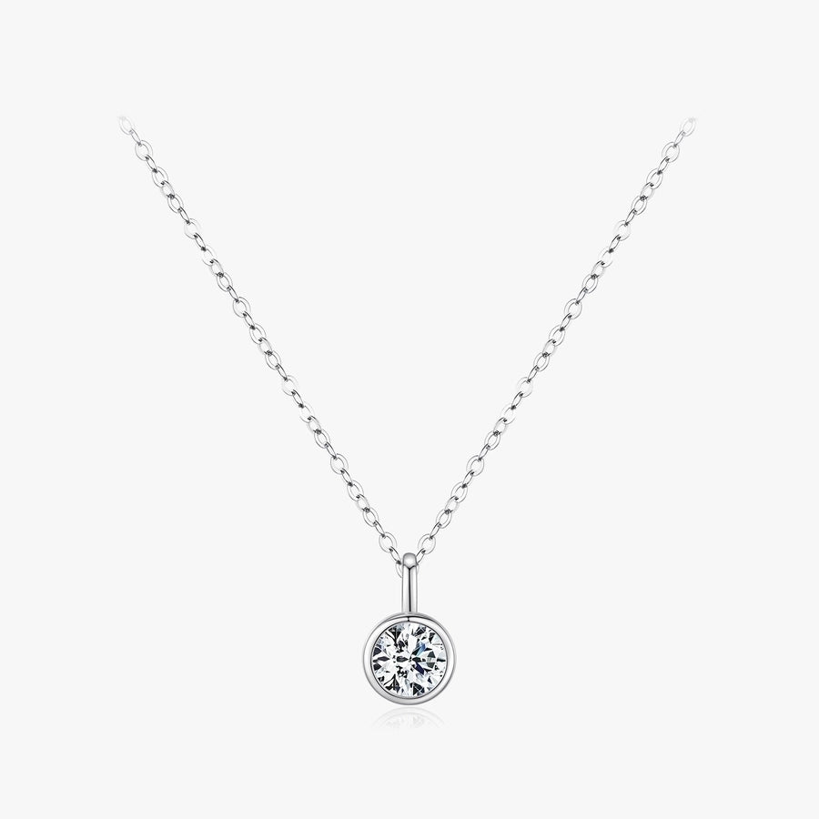 925 Sterling Silver Moissanite GRA Plating Inlay Round Pendant Necklace