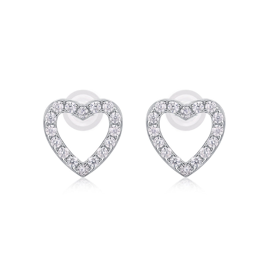 1 Pair White Gold Plated 925 Sterling Silver Moissanite Heart Shape Ear Studs