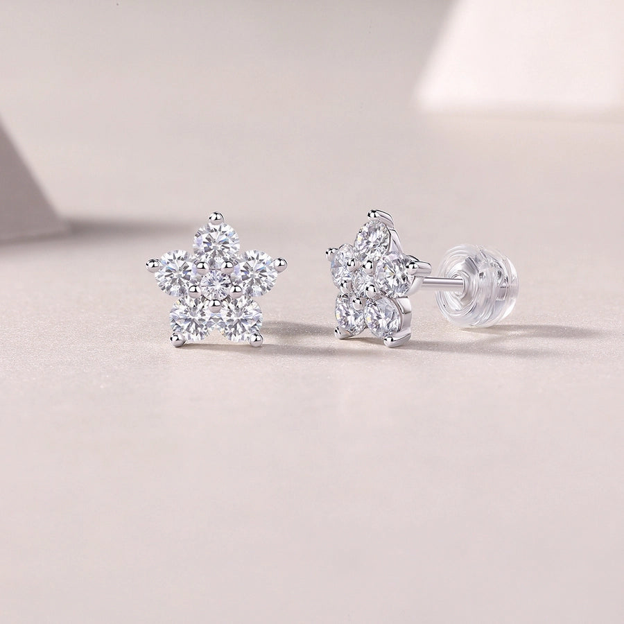 1 Pair 925 Sterling Silver Moissanite Star Ear Studs