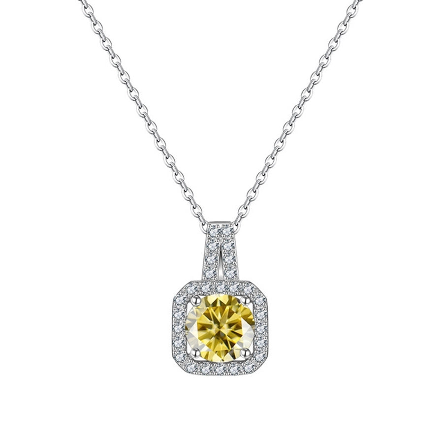 1.0ct Princess-cut 925 Sterling Silver 6.5mm Moissanite None Inlay Square GRA Certificate Pendant Necklace