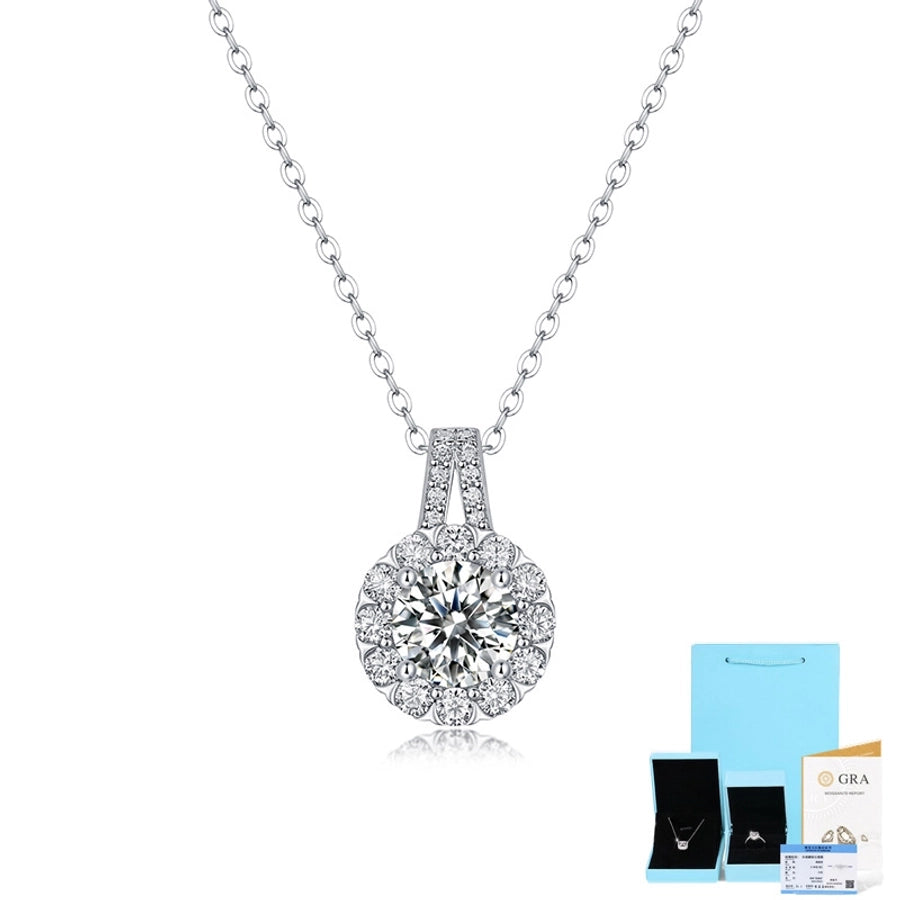 925 Sterling Silver Moissanite Inlay Solid Color Pendant Necklace