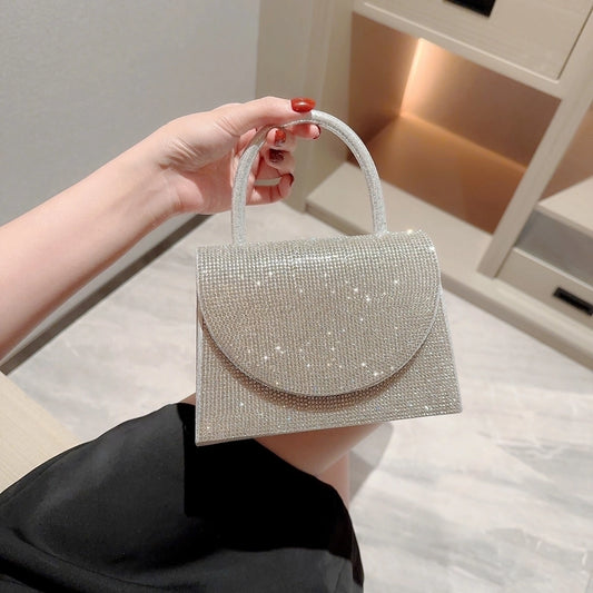 gold silver black polyester solid color rhinestone square evening bags