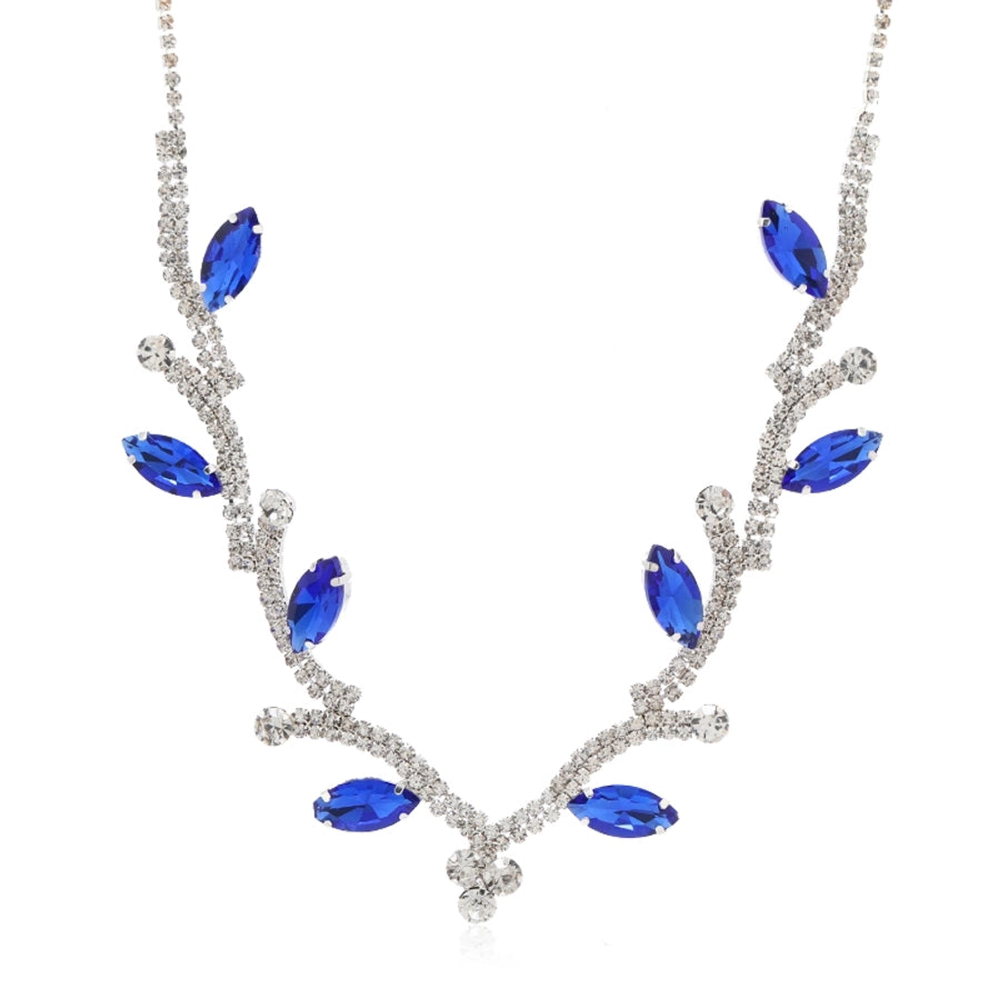 luxurious bridal leaf alloy plating inlay rhinestones silver plated women's earrings necklace