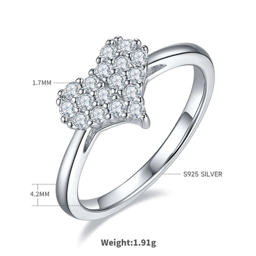 925 Sterling Silver Moissanite Heart Shape Rings GRA Certificate