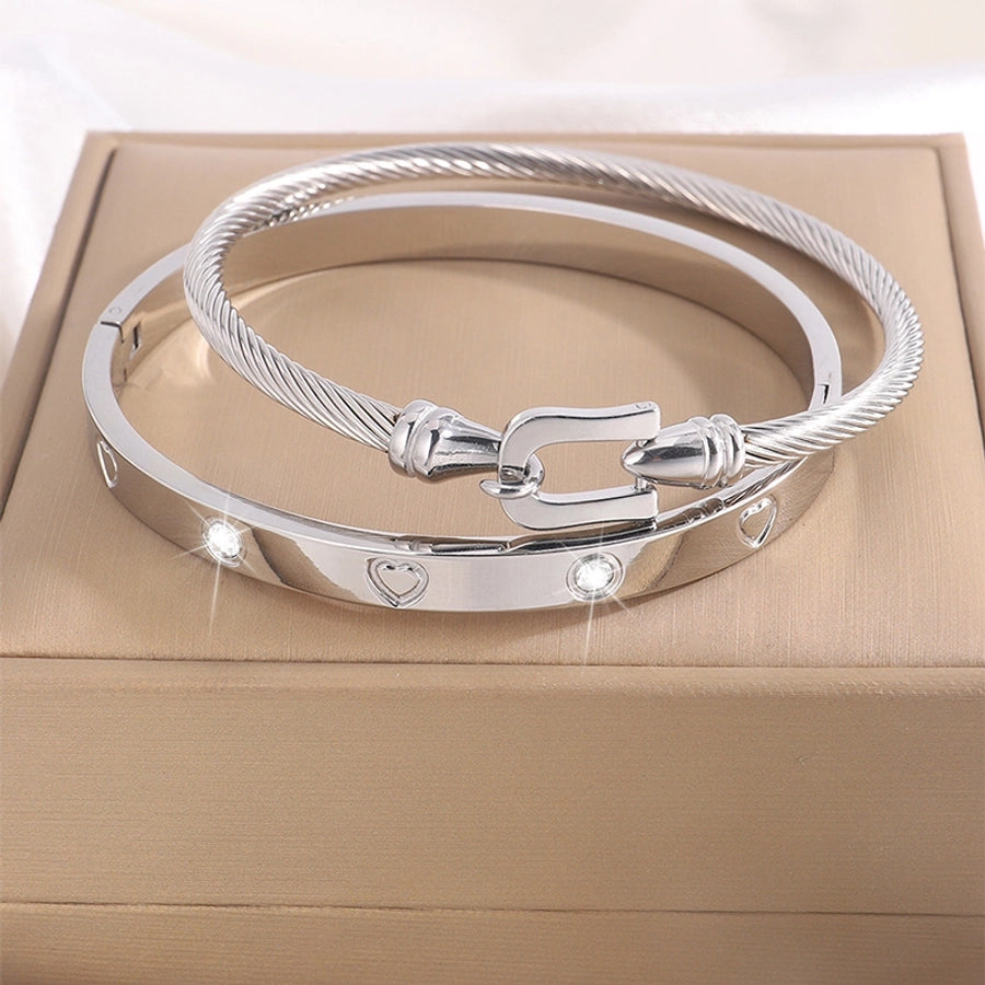 Elegant French Style Classic Style Heart Shape 304 Stainless Steel Bangle In Bulk