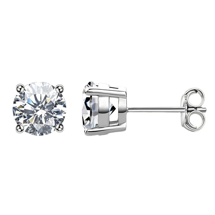 1 Pair 925 Sterling Silver Moissanite Round Ear Studs