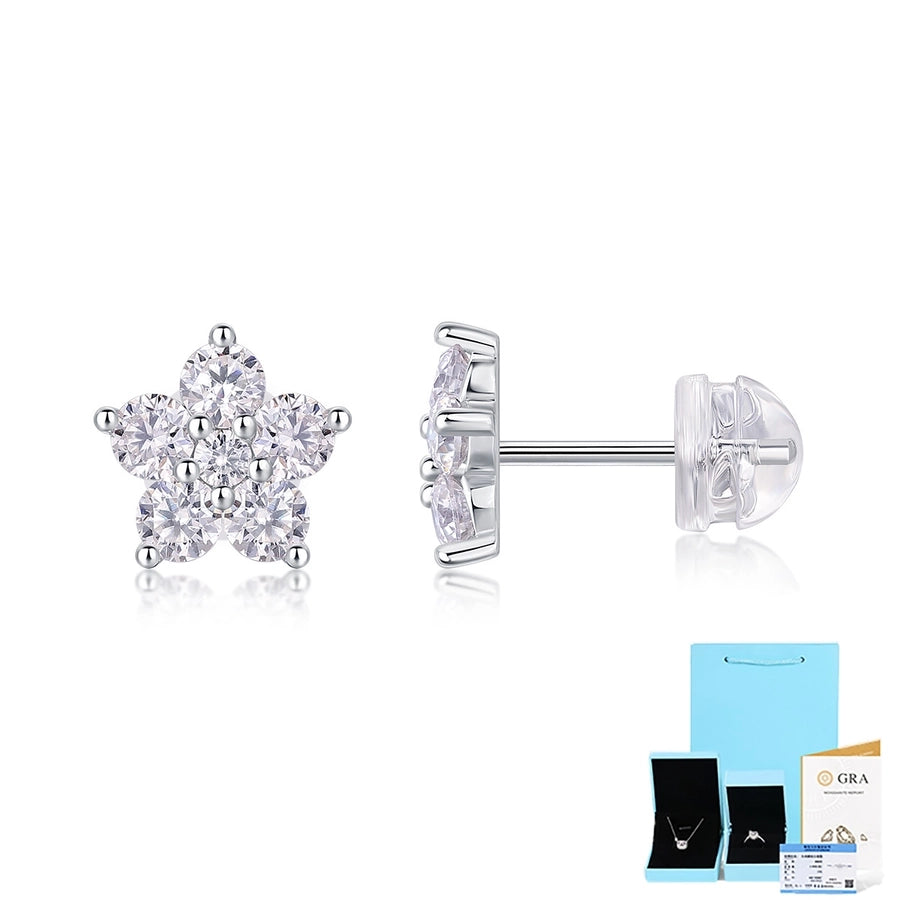 1 Pair 925 Sterling Silver Moissanite Star Ear Studs