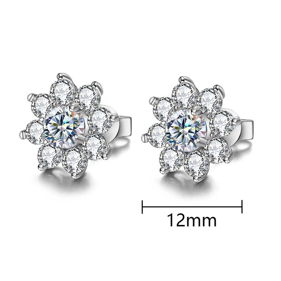 1 Pair 925 Sterling Silver Moissanite Flower Ear Studs