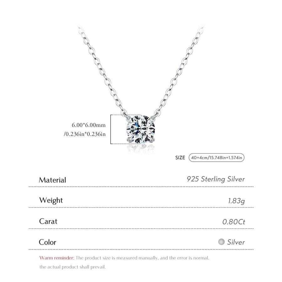 0.8 Karat VVS1-VVS2 Round Brilliant 925 Sterling Silver Ion Plating (IP) Moissanite cable chain Inlay Round GRA Certificate Necklace