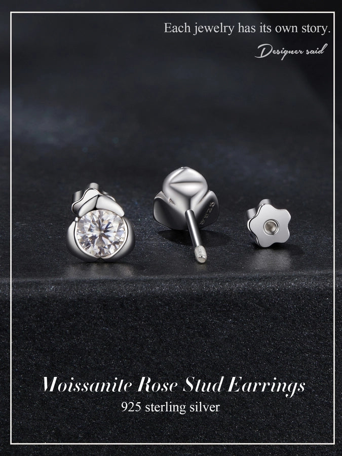 1 Pair 0.3ct 925 Sterling Silver Moissanite Geometric Ear Studs