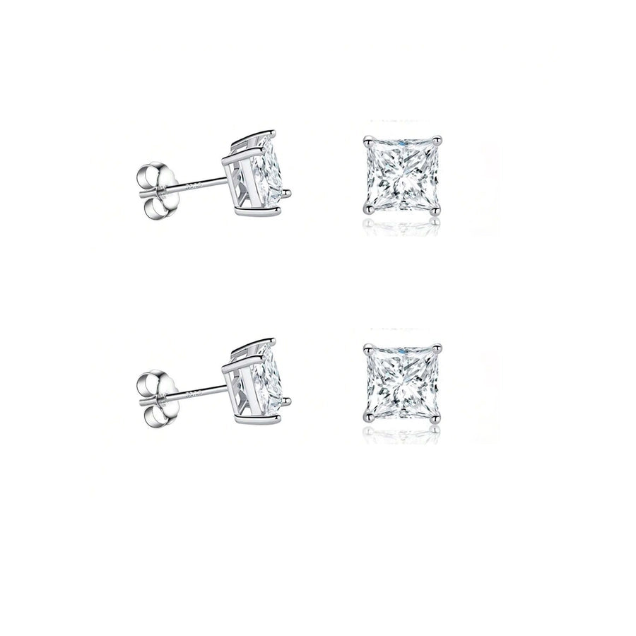 1 Set Princess-cut 18K Gold Plated 925 Sterling Silver 925 Sterling Silver Moissanite GRA Certificate Square Ear Studs Colorless(DEF)