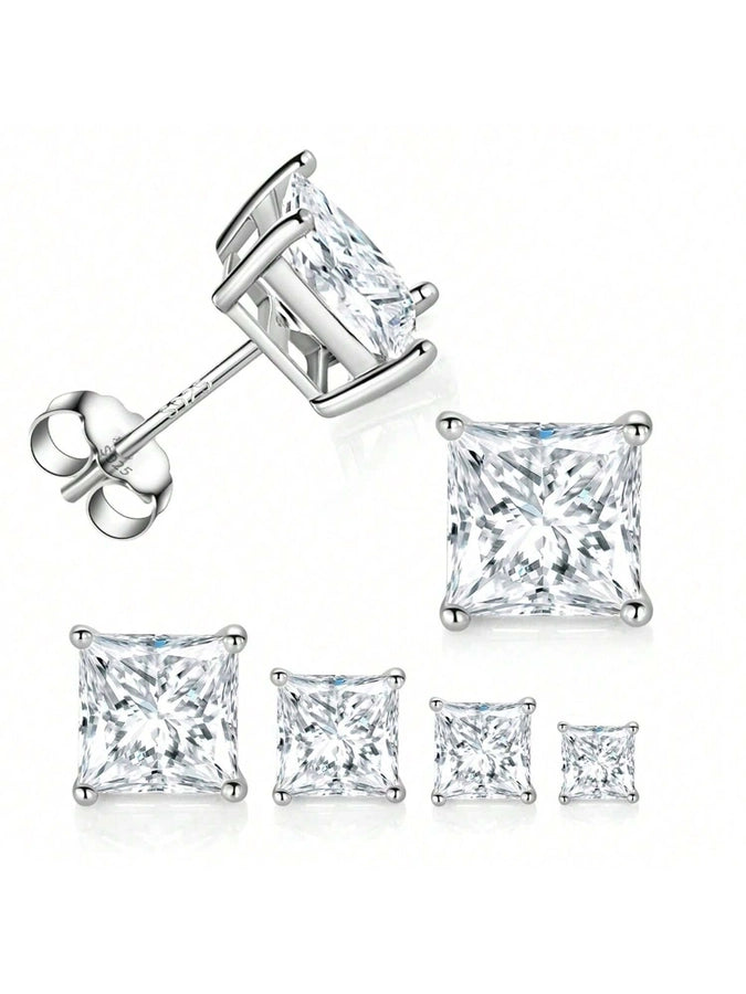 1 Set Princess-cut 18K Gold Plated 925 Sterling Silver 925 Sterling Silver Moissanite GRA Certificate Square Ear Studs Colorless(DEF)