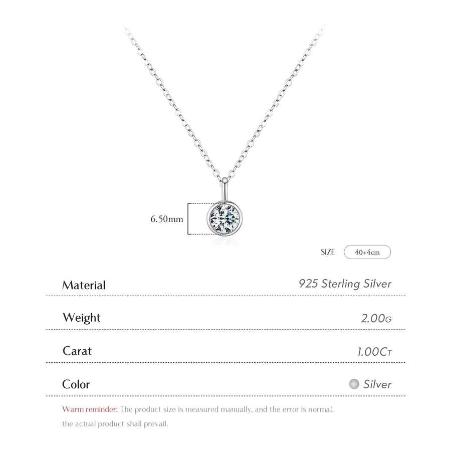 925 Sterling Silver Moissanite GRA Plating Inlay Round Pendant Necklace