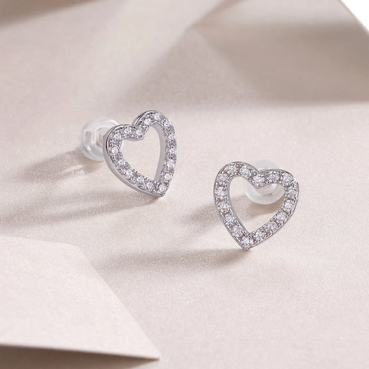 1 Pair White Gold Plated 925 Sterling Silver Moissanite Heart Shape Ear Studs