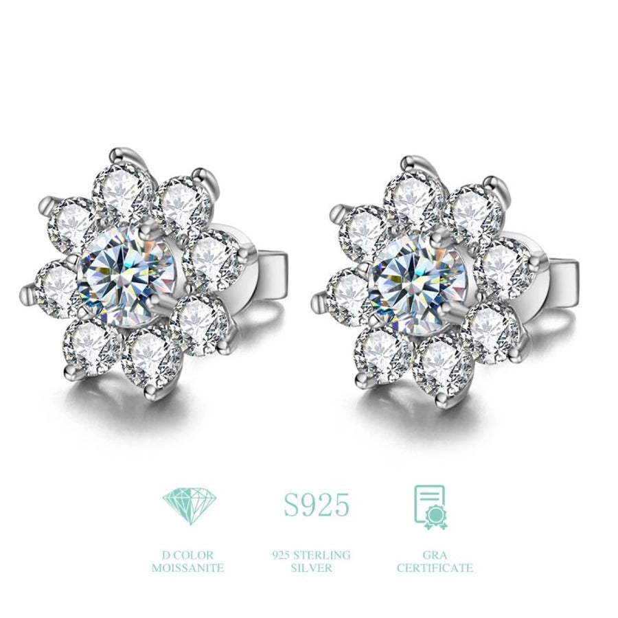 1 Pair 925 Sterling Silver Moissanite Flower Ear Studs