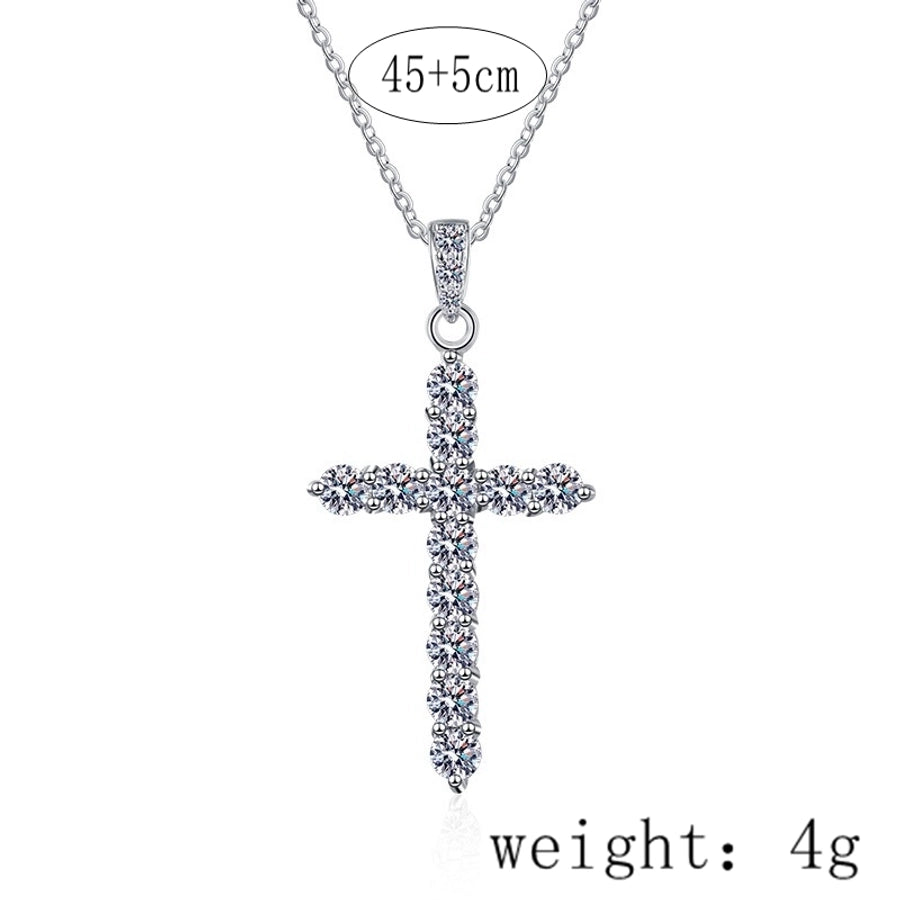 925 Sterling Silver Moissanite Inlay Cross Pendant Necklace