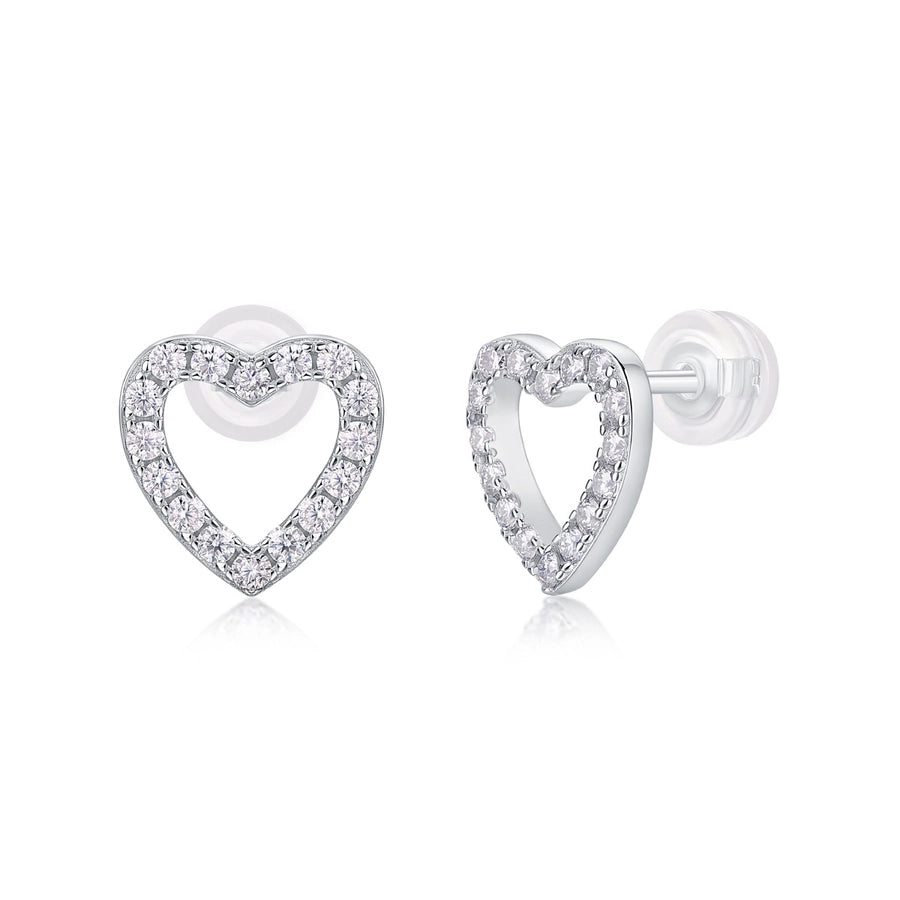 1 Pair White Gold Plated 925 Sterling Silver Moissanite Heart Shape Ear Studs