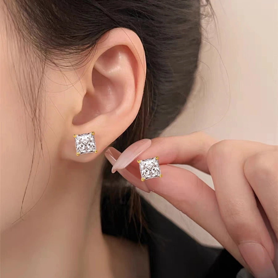 1 Set Princess-cut 18K Gold Plated 925 Sterling Silver 925 Sterling Silver Moissanite GRA Certificate Square Ear Studs Colorless(DEF)