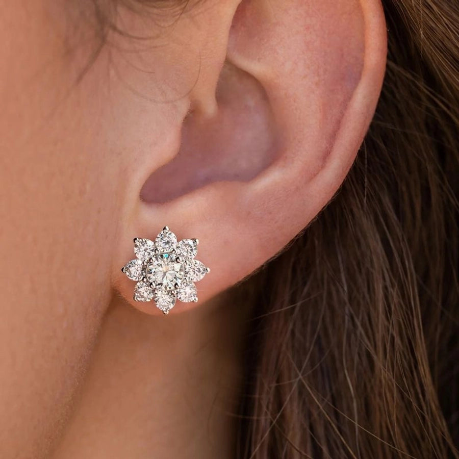 1 Pair 925 Sterling Silver Moissanite Flower Ear Studs