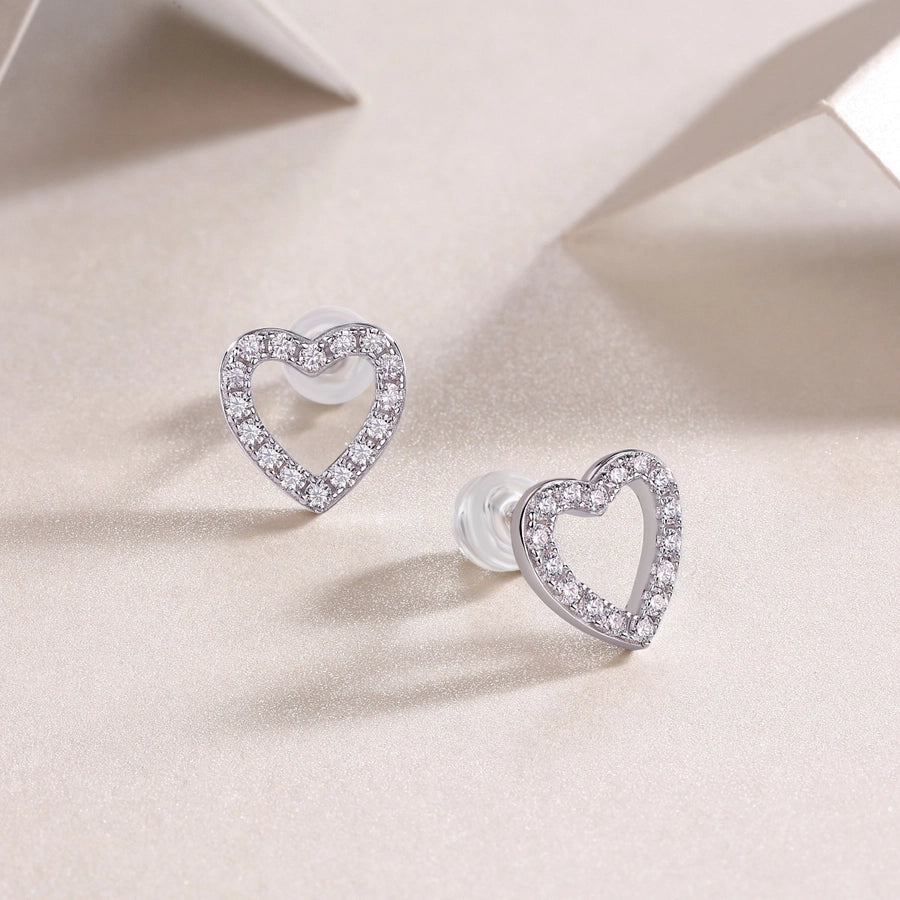 1 Pair White Gold Plated 925 Sterling Silver Moissanite Heart Shape Ear Studs