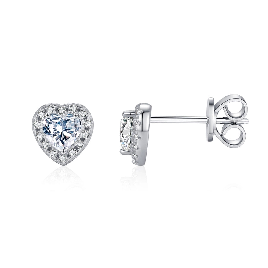 1 Pair 0.6 Karat Round Brilliant Heart Shape Rhodium Plated 925 Sterling Silver Moissanite VVS1-VVS2 GRA Certificate Heart Shape Ear Studs Colorless(DEF)