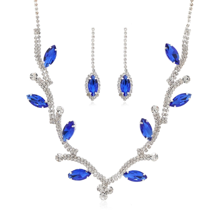 luxurious bridal leaf alloy plating inlay rhinestones silver plated women's earrings necklace