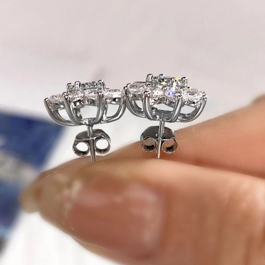 1 Pair 925 Sterling Silver Moissanite Flower Ear Studs