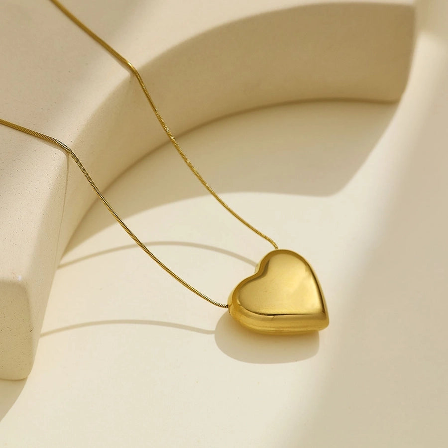 Jewelry Romantic Simple Style Heart Shape 304 Stainless Steel 18K Gold Plated Pendant Necklace