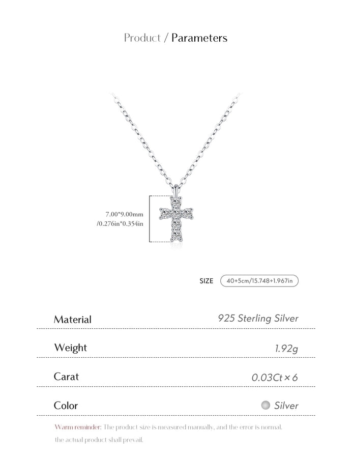 0.18 Karat VVS1-VVS2 Round Brilliant Cut 925 Sterling Silver 925 Sterling Silver Rack Plated Moissanite cable chain Inlay Cross Moissanite GRA Certificate Pendant Necklace