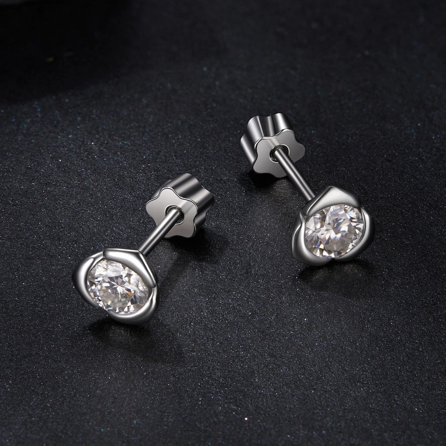 1 Pair 0.3ct 925 Sterling Silver Moissanite Geometric Ear Studs