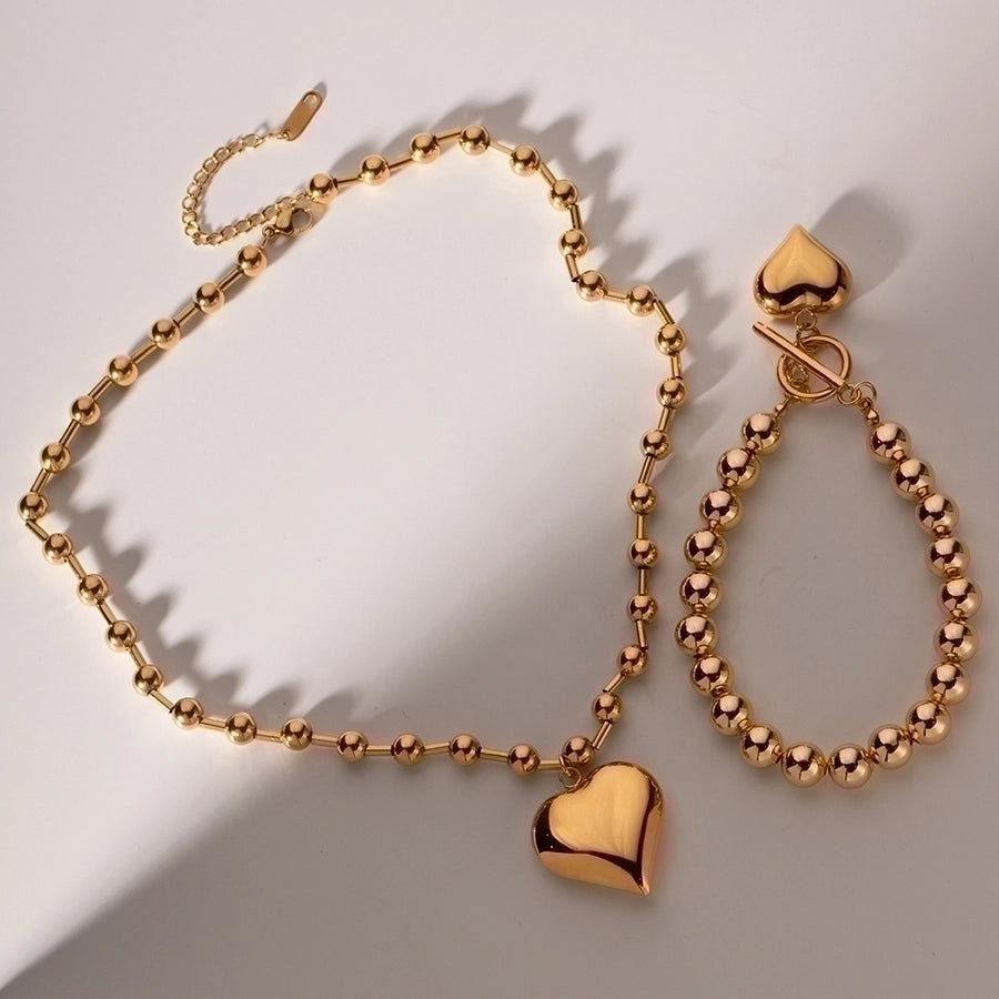 Jewelry Simple Style Classic Style Heart Shape 304 Stainless Steel Plating Bracelets Necklace