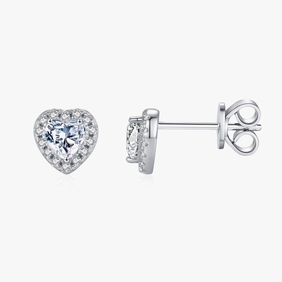 1 Pair 0.6 Karat Round Brilliant Heart Shape Rhodium Plated 925 Sterling Silver Moissanite VVS1-VVS2 GRA Certificate Heart Shape Ear Studs Colorless(DEF)