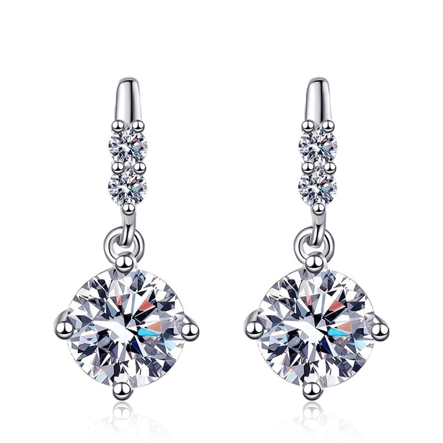 1 Pair 925 Sterling Silver Moissanite High Carbon Diamond GRA Certificate Round Drop Earrings